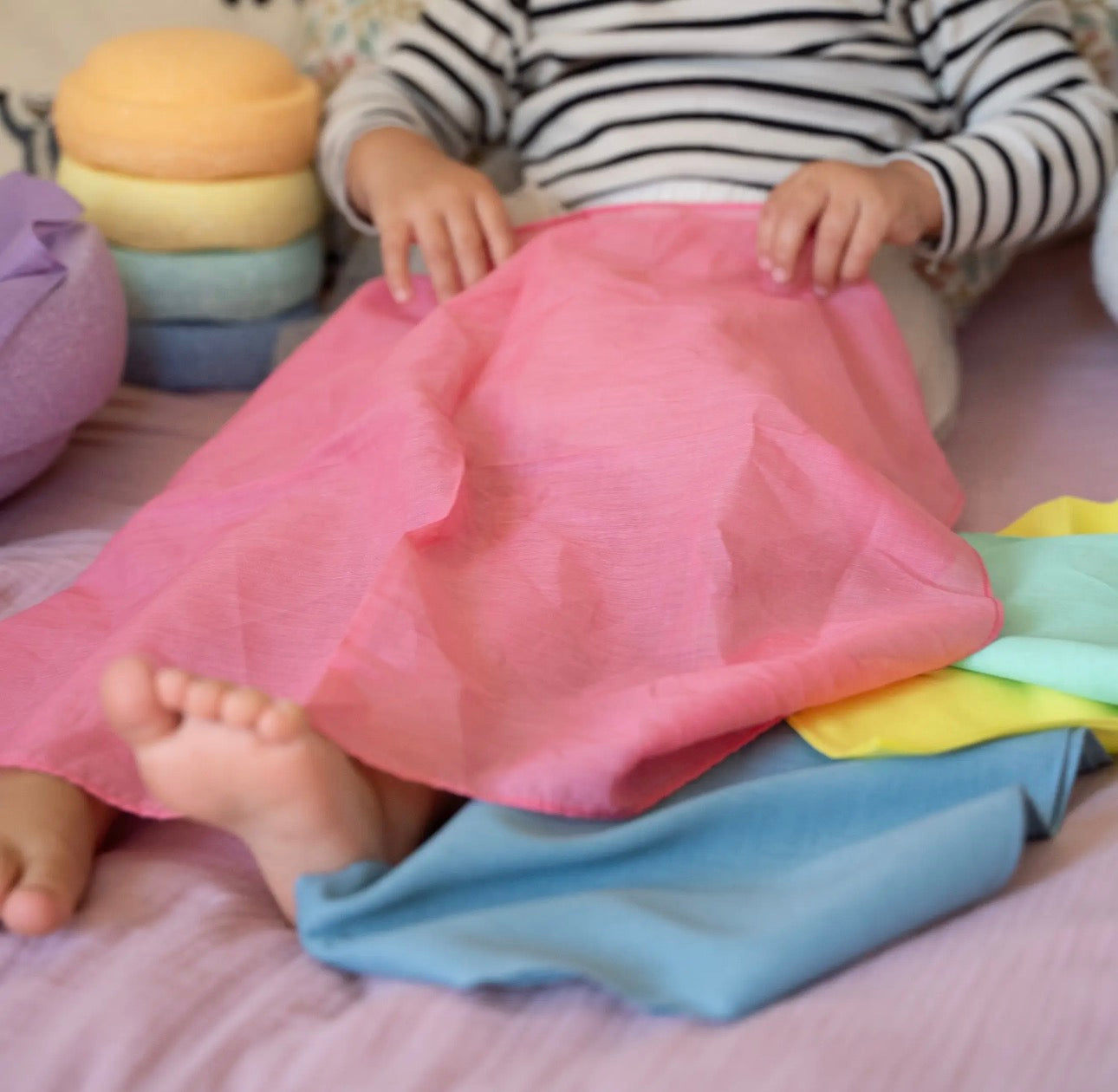 Spieltuch aus 100 % Baumwolle 48x48 cm | Offenes Spiel, Farbe: Pastell rosa