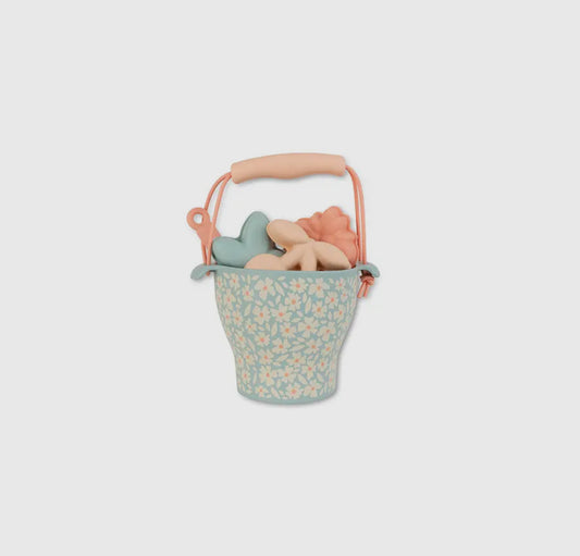Strandspieleimer aus weichem BPA freiem Silikon | Farbe: Blumen Mint