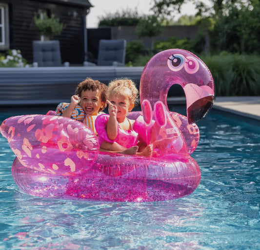 Aufblasbares Flamingo Glitzert ab 6 Jahren