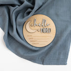Holzschild - Hallo World Moon, Baby Andenken, Babyshower, Geburt