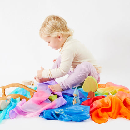 Mini Enchanted Playsilks — 100% natürliche Seide, Waldorf Toys, Farebe: REGENBOGEN